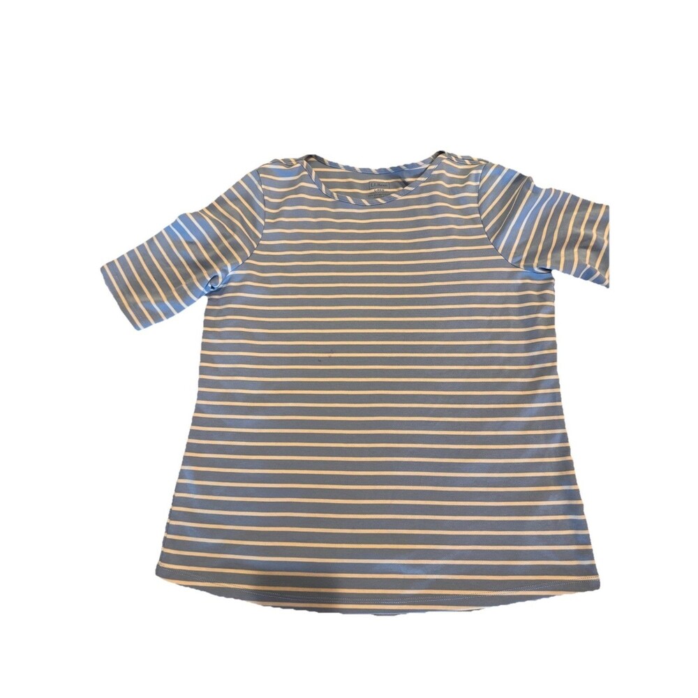 Ll Bean Women's Pima Cotton Tee, Elbow-Sleeve Boatneck Striped Size L